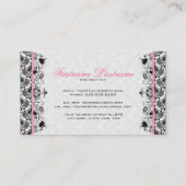 Zwart Roze & Wit Retro Bloemen Damasks Patroon Visitekaartje (Achterkant)