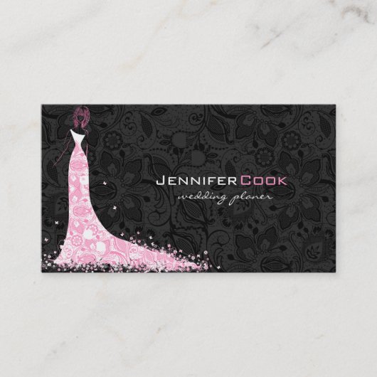 Zwart Roze & Wit Trouwjurk &  Kant Visitekaartje (Voorkant)