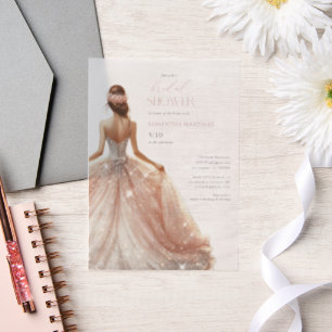 Zwart Roze Witte Glam Gown Vrijgezellenfeest Uitno Vellum Uitnodigingen