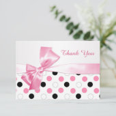 Zwart, roze, witte poka dot Bat Mitzvah Dank je Bedankkaart (Staand voorkant)