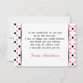 Zwart, roze, witte poka dot Bat Mitzvah Dank je Bedankkaart (Achterkant)