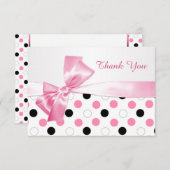 Zwart, roze, witte poka dot Bat Mitzvah Dank je Bedankkaart (Voorkant / Achterkant)