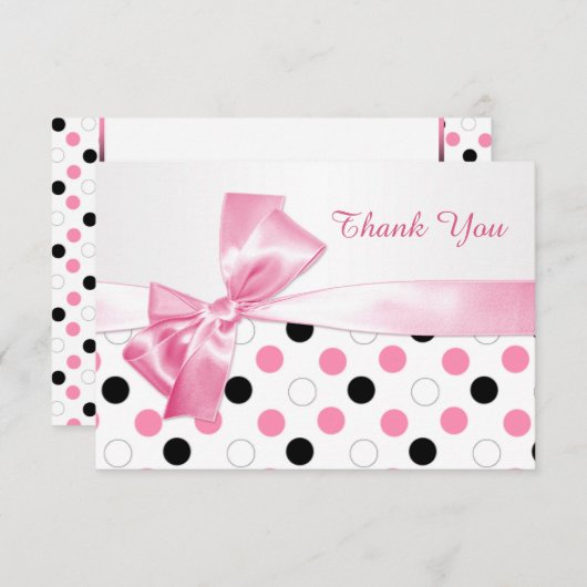 Zwart, roze, witte poka dot Bat Mitzvah Dank je Bedankkaart (Voorkant / Achterkant)