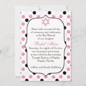 Zwart, roze, witte poka dots Bat Mitzvah Kaart (Achterkant)