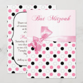 Zwart, roze, witte poka dots Bat Mitzvah Kaart (Voorkant / Achterkant)