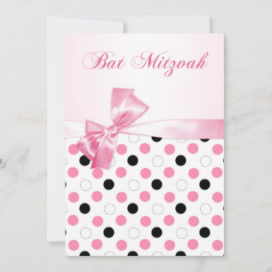 Zwart, roze, witte poka dots Bat Mitzvah Kaart