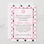 Zwart, roze, witte poka dots Bat Mitzvah Kaart (Achterkant)