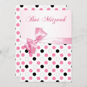 Zwart, roze, witte poka dots Bat Mitzvah Kaart