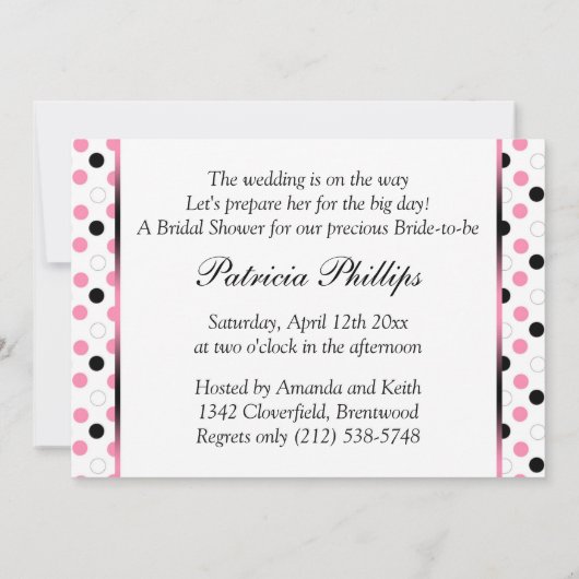 Zwart, roze, witte poka punts Vrijgezellenfeest Kaart (Achterkant)