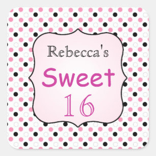 Zwart, roze, witte polka dot Sweet 16 Sticker