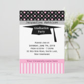 Zwart, roze, witte polka stip, mortiair Afstuderen Kaart (Staand voorkant)