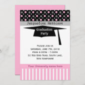 Zwart, roze, witte polka stip, mortiair Afstuderen Kaart (Voorkant / Achterkant)