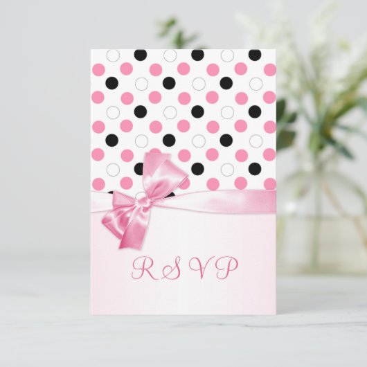 Zwart, roze, witte polka stippen RSVP (Staand voorkant)