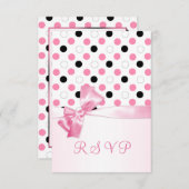 Zwart, roze, witte polka stippen RSVP (Voorkant / Achterkant)