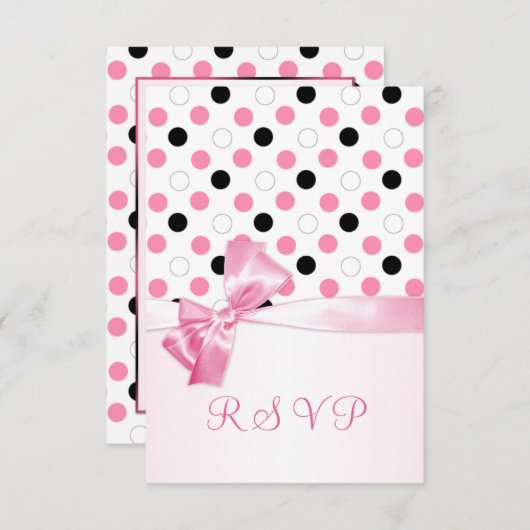 Zwart, roze, witte polka stippen RSVP (Voorkant / Achterkant)