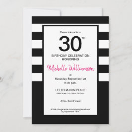 Zwart, Roze, Witte strepen, 30ste verjaardag Kaart
