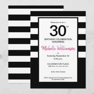 Zwart, Roze, Witte strepen, 30ste verjaardag Kaart