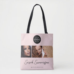 Zwart Roze Zakelijk Logo 3 Foto Kapsalon Tote Bag
