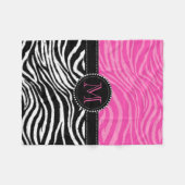 Zwart-roze Zebra Afdrukken Aangepast monogram gira Fleece Deken (Voorkant (Horizontaal))