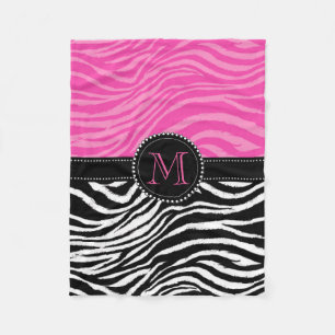 Zwart-roze Zebra Afdrukken Aangepast monogram gira Fleece Deken