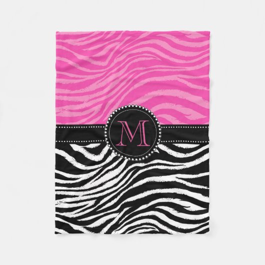 Zwart-roze Zebra Afdrukken Aangepast monogram gira Fleece Deken (Voorkant)