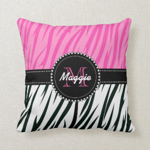 Zwart-roze Zebra Afdrukken Aangepast monogram gira Kussen