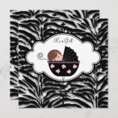 Zwart Roze Zebra Baby Meisje Douche Kaart (Voorkant / Achterkant)
