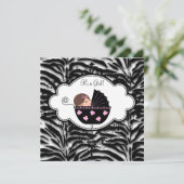 Zwart Roze Zebra Baby Meisje Douche Kaart (Staand voorkant)