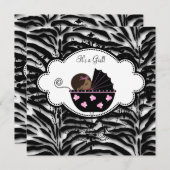 Zwart Roze Zebra Baby Meisje Douche Uitnodigingen (Voorkant / Achterkant)