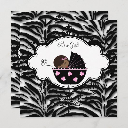 Zwart Roze Zebra Baby Meisje Douche Uitnodigingen (Voorkant / Achterkant)