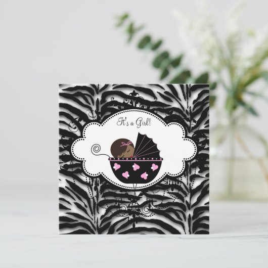 Zwart Roze Zebra Baby Meisje Douche Uitnodigingen (Staand voorkant)