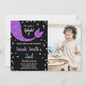 Zwart Roze Zeemeermin Staart Verjaardag met foto Kaart (Voorkant)