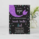 Zwart Roze Zeemeermin Staart Verjaardag Uitnodigin Kaart (Staand voorkant)