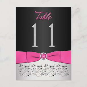 Zwart, roze, zilver Briefkaart met Floral Table Nu