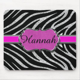 Zwart roze zilver Glitter-Zebra gepersonaliseerd Muismat
