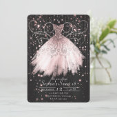 Zwart Roze Zilveren Glitter Jurk Sweet 16 Party Kaart (Staand voorkant)