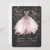 Zwart Roze Zilveren Glitter Jurk Sweet 16 Party Kaart (Voorkant)