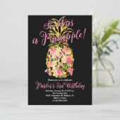 Zwart Roze Zoet Een Ananas Verjaardagsfeest Kaart (Staand voorkant)