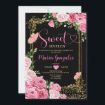 Zwart Roze Zoet Zestien Goud 16e Meisje Verjaardag Kaart<br><div class="desc">Zwart Roze Zoet Zestien Goud 16e Meisje Verjaardagsfeestuitnodiging Mis Quince 15 Anos,  16e Verjaardag.</div>