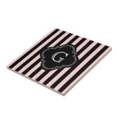 Zwart roze zwart Stripe Patroonmonogram Tegeltje (Zijkant)