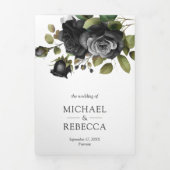 Zwart Rozen Bloemen Foto Collage Wit Bruiloft Drieluik Uitnodiging (Cover)