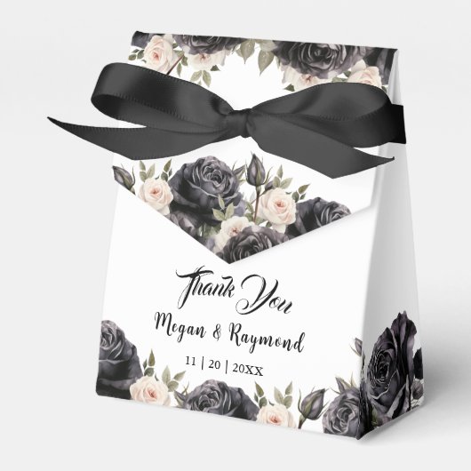 Zwart Rozen  Bloemen Gotische Bruiloft Bedankdoosjes (Voorkant Zijde)
