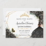 Zwart Rozen Bloemengoud Quinceanera Sweet Sixteen Save The Date<br><div class="desc">Overeenkomende objecten in de winkel! c) De Happy Cat Studio</div>