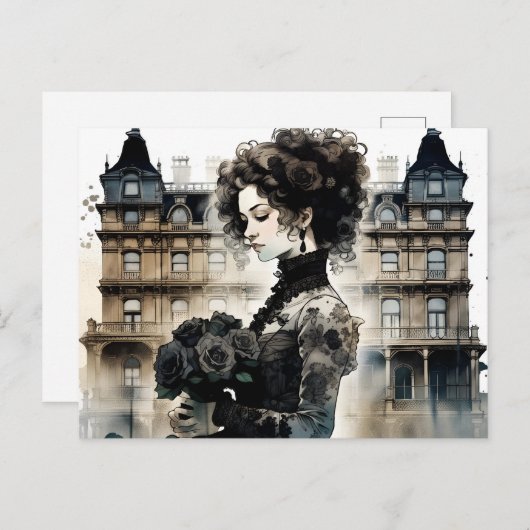 Zwart Rozen Briefkaart (Voorkant / Achterkant)