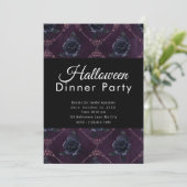 Zwart Rozen Donker Paarse Halloween Diner Party Kaart (Staand voorkant)