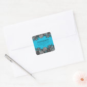 Zwart Rozen Elektrisch Blauw Bruiloft Retouradres Vierkante Sticker (Envelop)