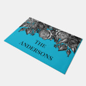 Zwart Rozen familienaam Electric Blue Deurmat (Schuin)