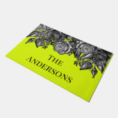 Zwart Rozen familienaam Electric Lime Green Deurmat (Schuin)