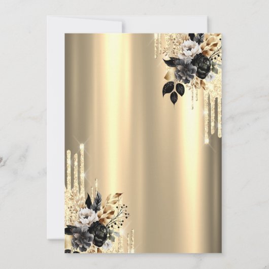 Zwart Rozen Glitter Drips Gold 50th Verjaardag Kaart (Achterkant)