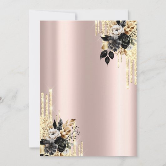 Zwart Rozen Glitter Drips Roos Gold 50ste Verjaard Kaart (Achterkant)